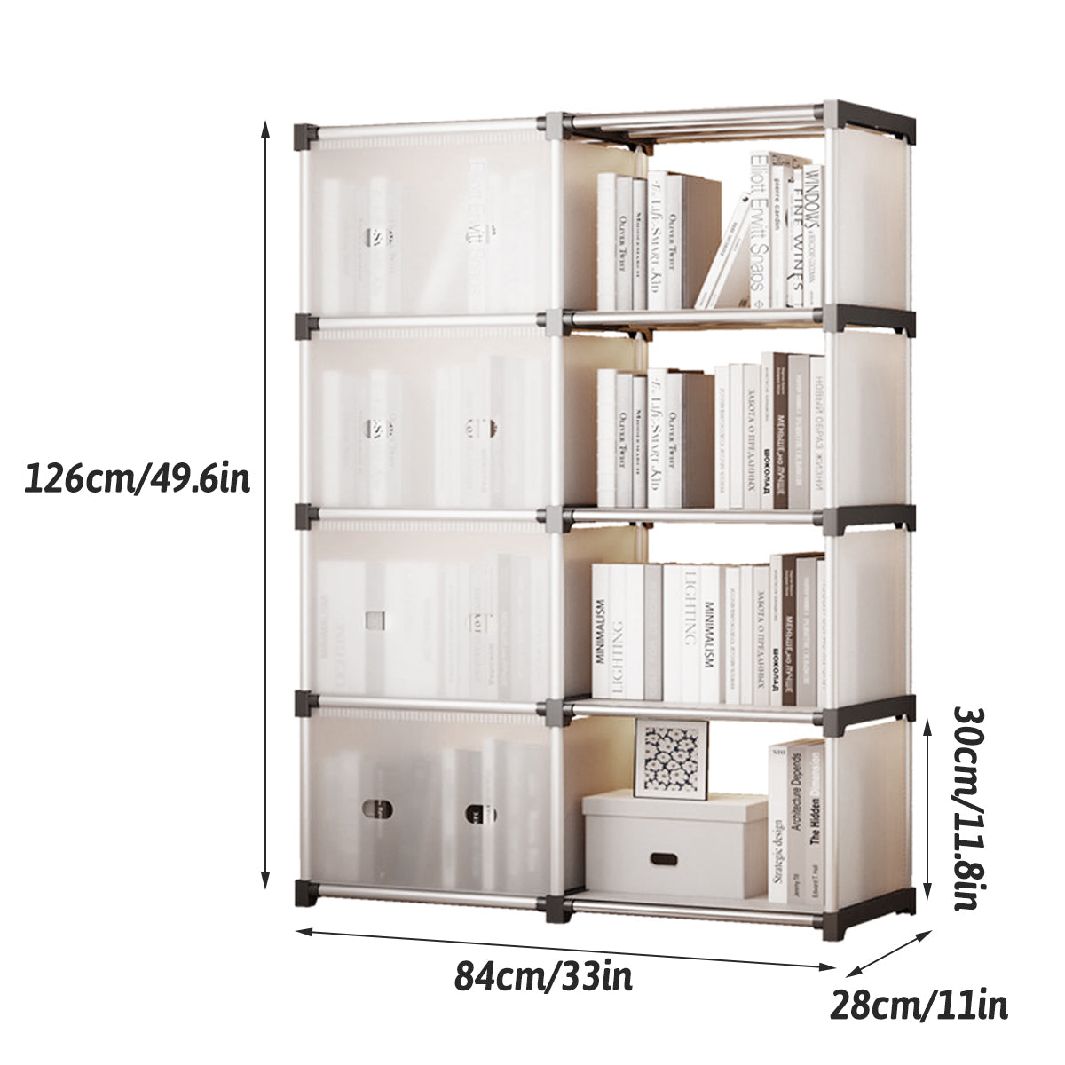 5 Tier Double Row Bookshelf Rack with Doors Storage Unit