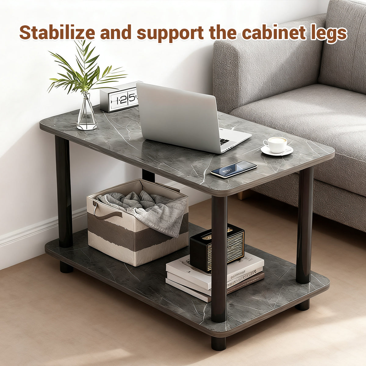 2-Tier Narrow Side Table with Storage Shelf and Space-Saving Design