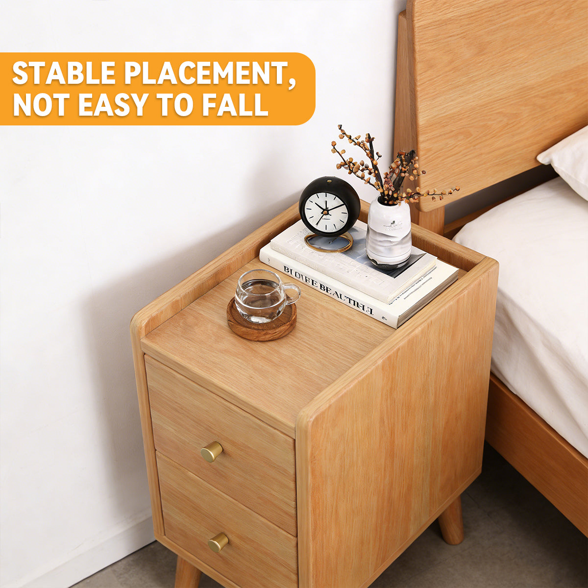 Narrow Wooden Bedside Table with 2 Drawers