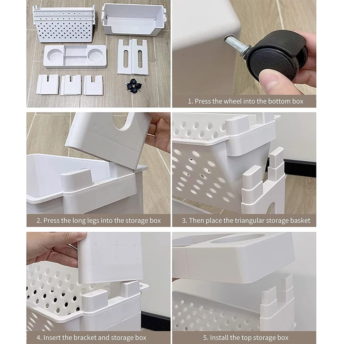 5 Tier Rolling Bookshelf Rack Movable Storage Organizer