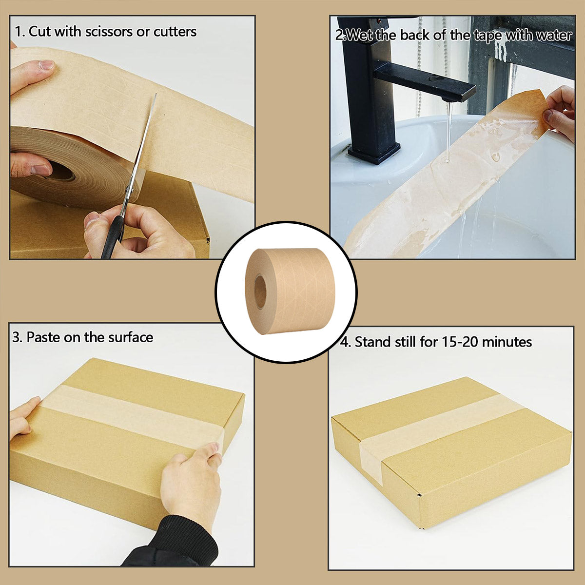 3 Rolls Water Activated Kraft Paper Tape 4.5m