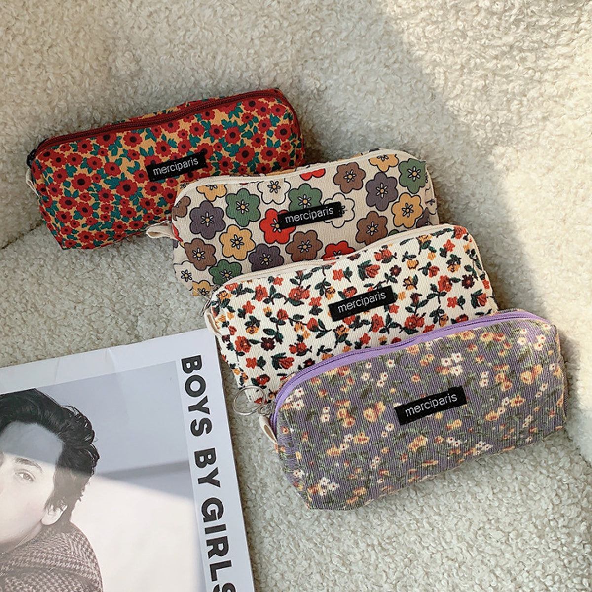 Pencil Case Organiser Bag Large Capacity Corduroy Zipper