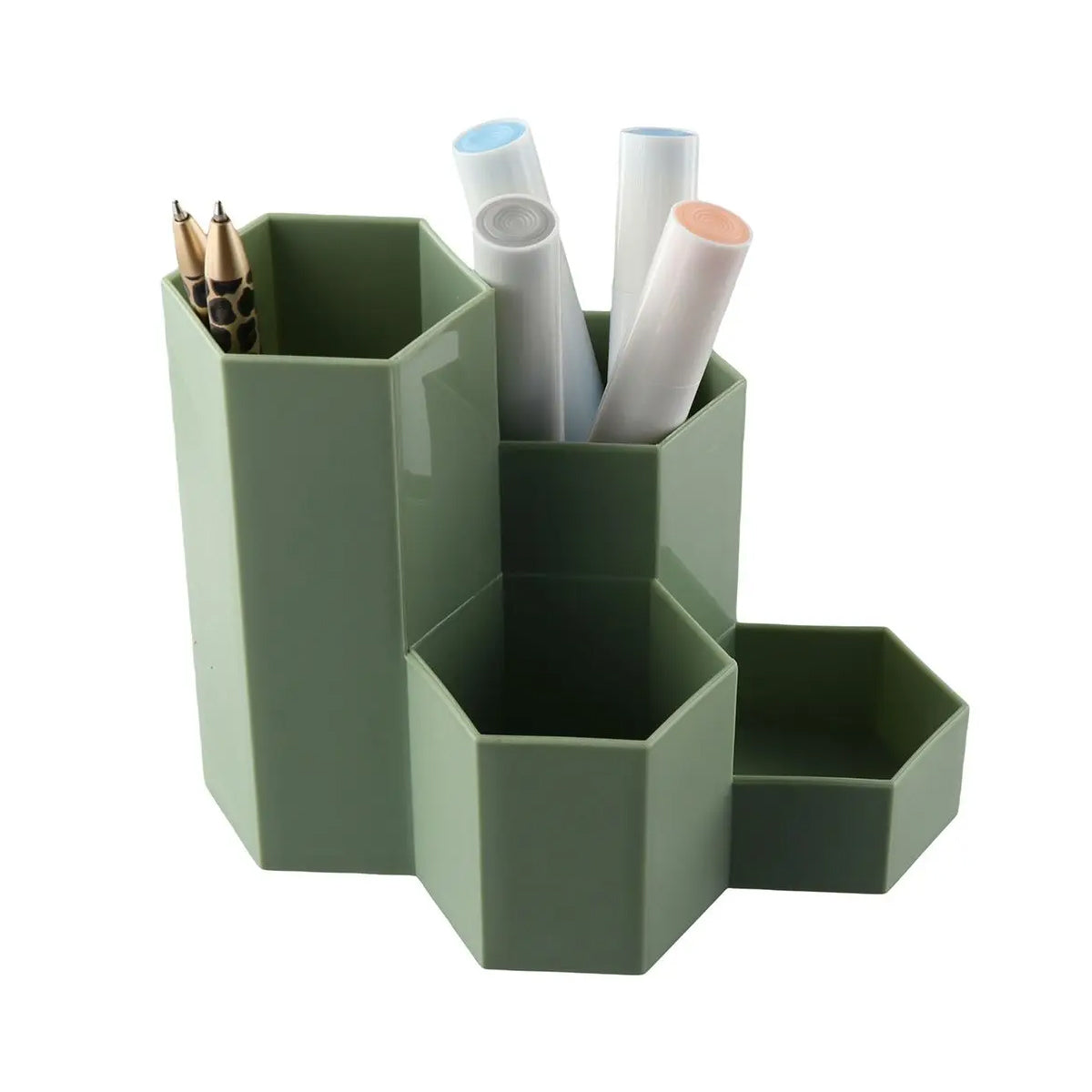 2 Pcs Hexagonal Pen Holder Macaron Colour PP Desk Organiser
