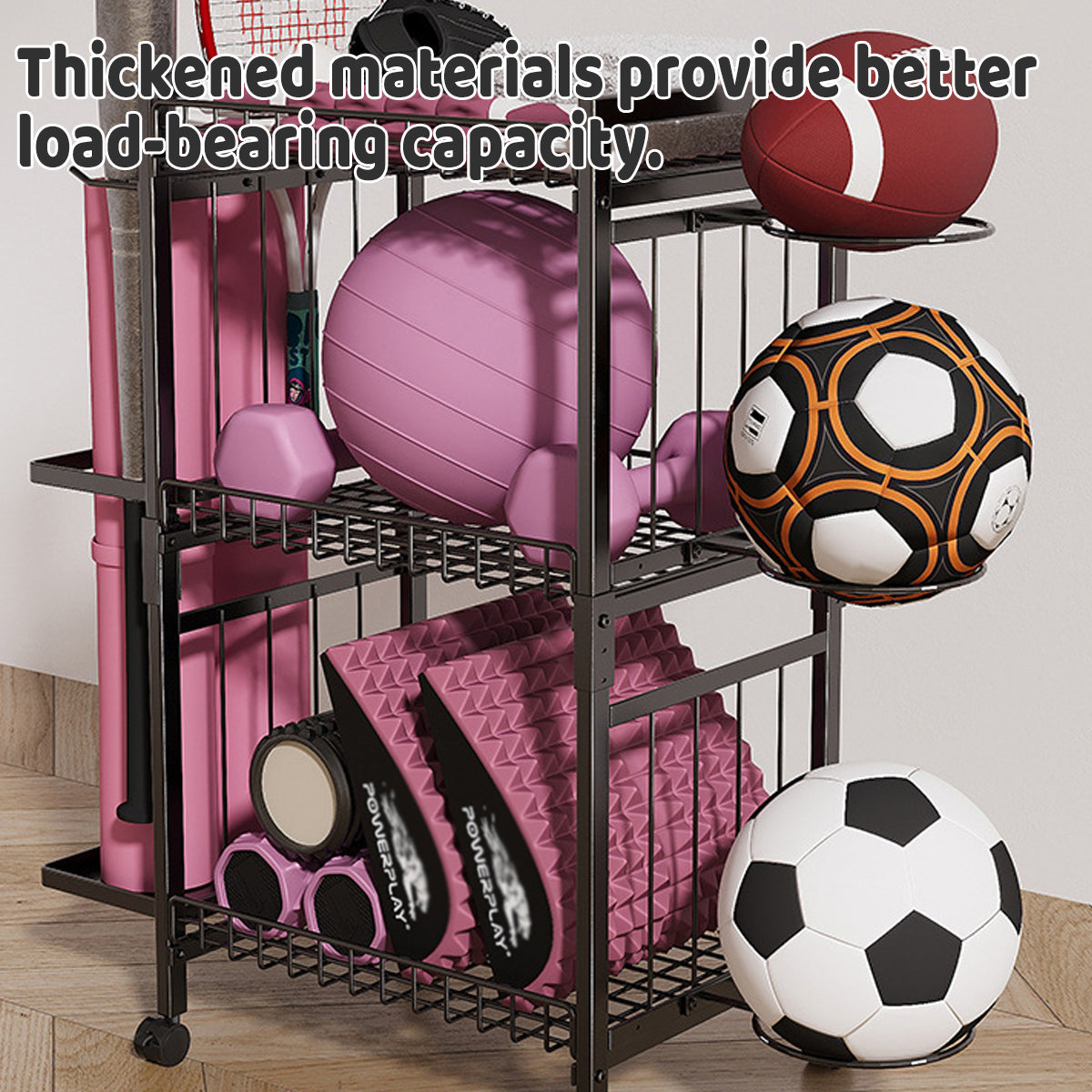 Sports Equipment Storage Rack on Wheels