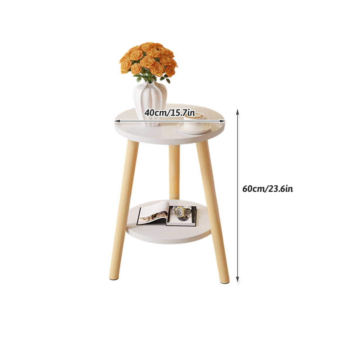 Small Round Coffee Table with 2-Tier Storage for Bedroom and Living Room