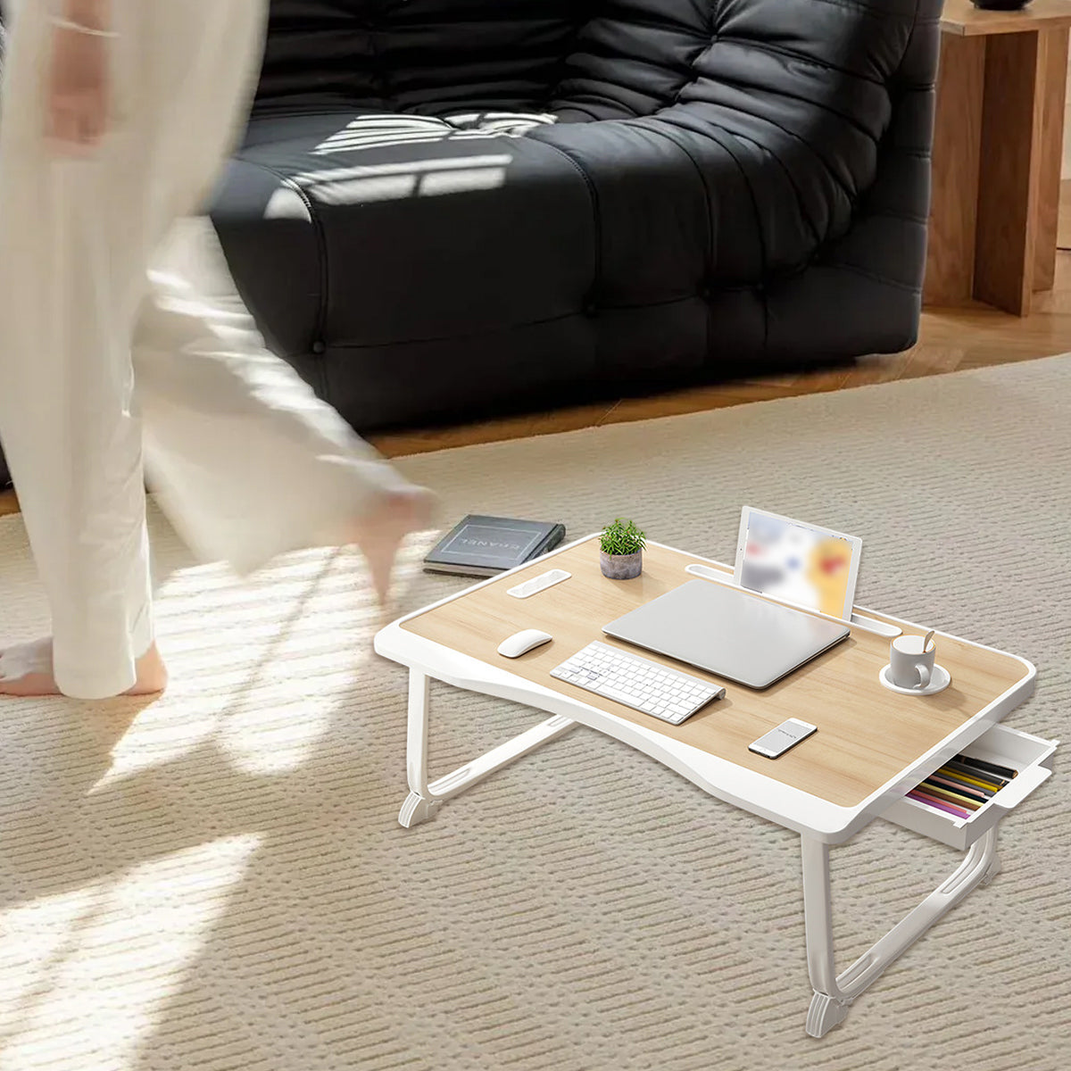 Folding Bed Desk Small Computer Table with Drawer for Study and Bedroom
