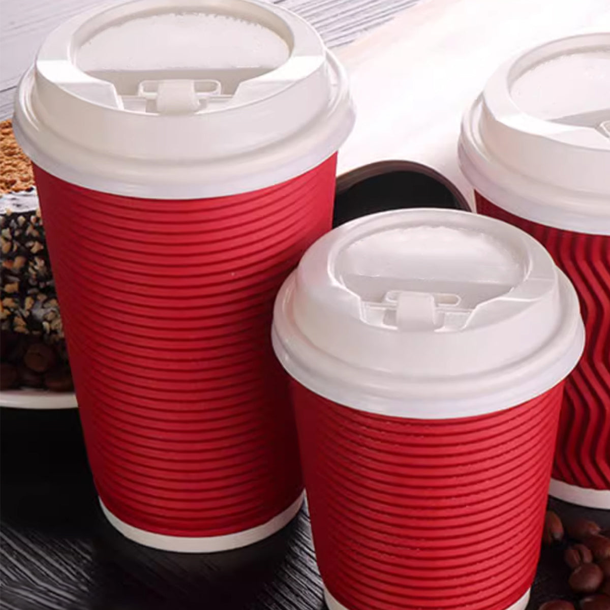 50 Sets Corrugated Paper Cups with Lids 4 Sizes