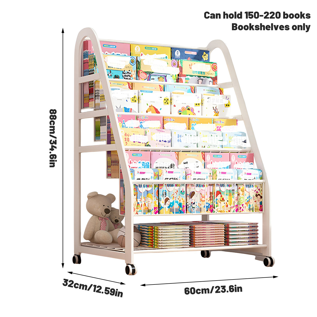 Kids Wooden Bookcase Multilayer Shelf with Wheels