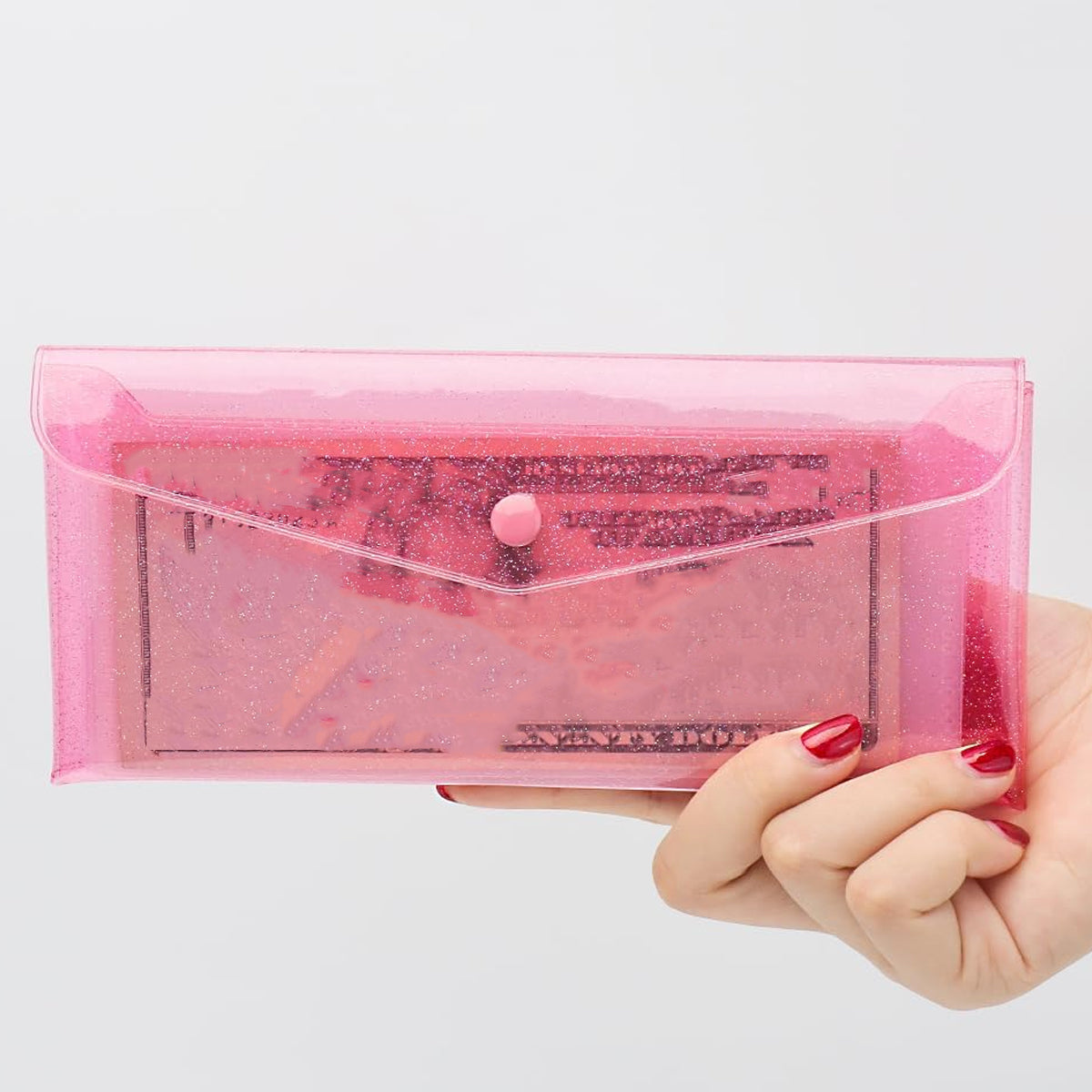 7 Pcs Transparent Pencil Bags PVC Snap Button Assorted Colours