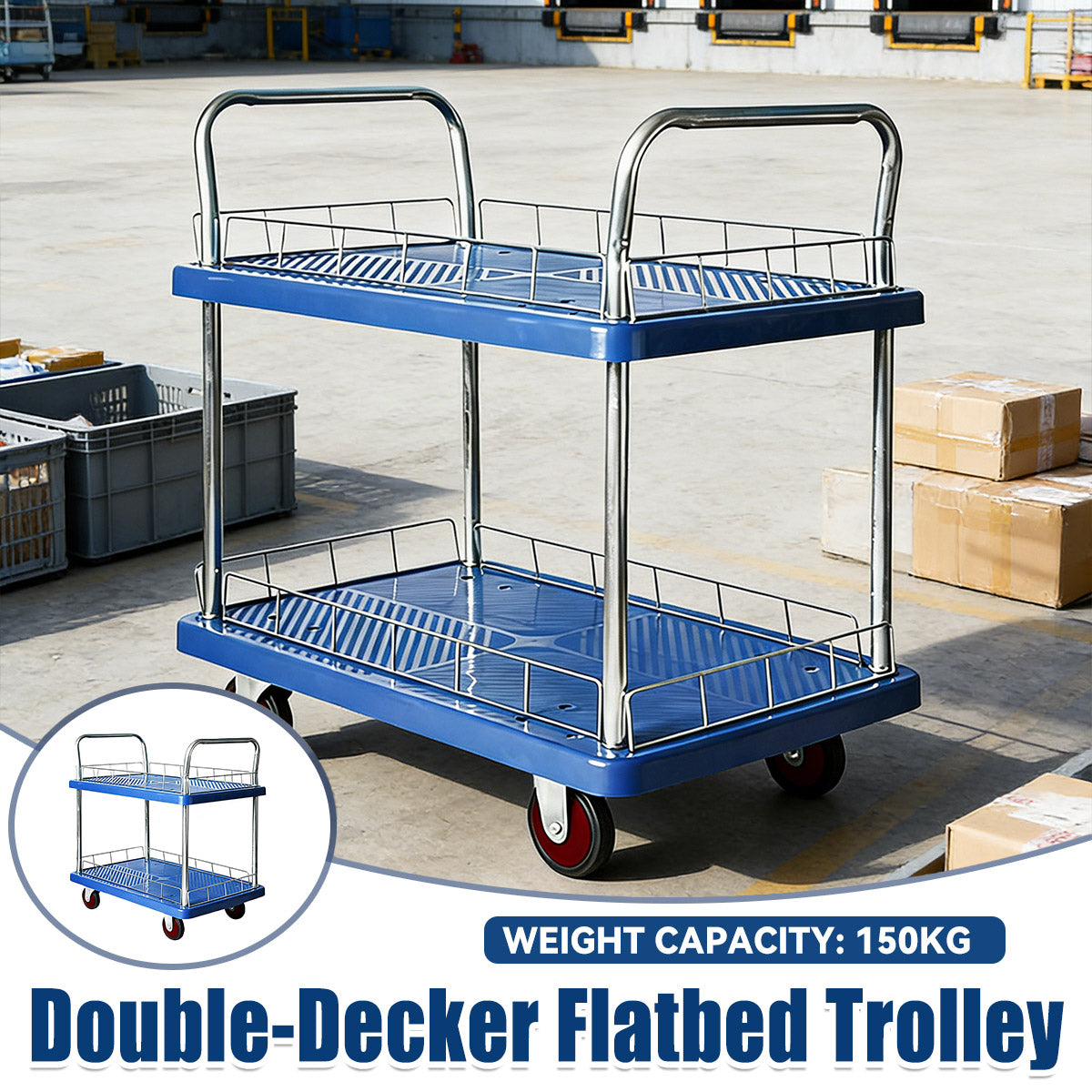 2 Tier Silent Flatbed Trolley with Double Handle