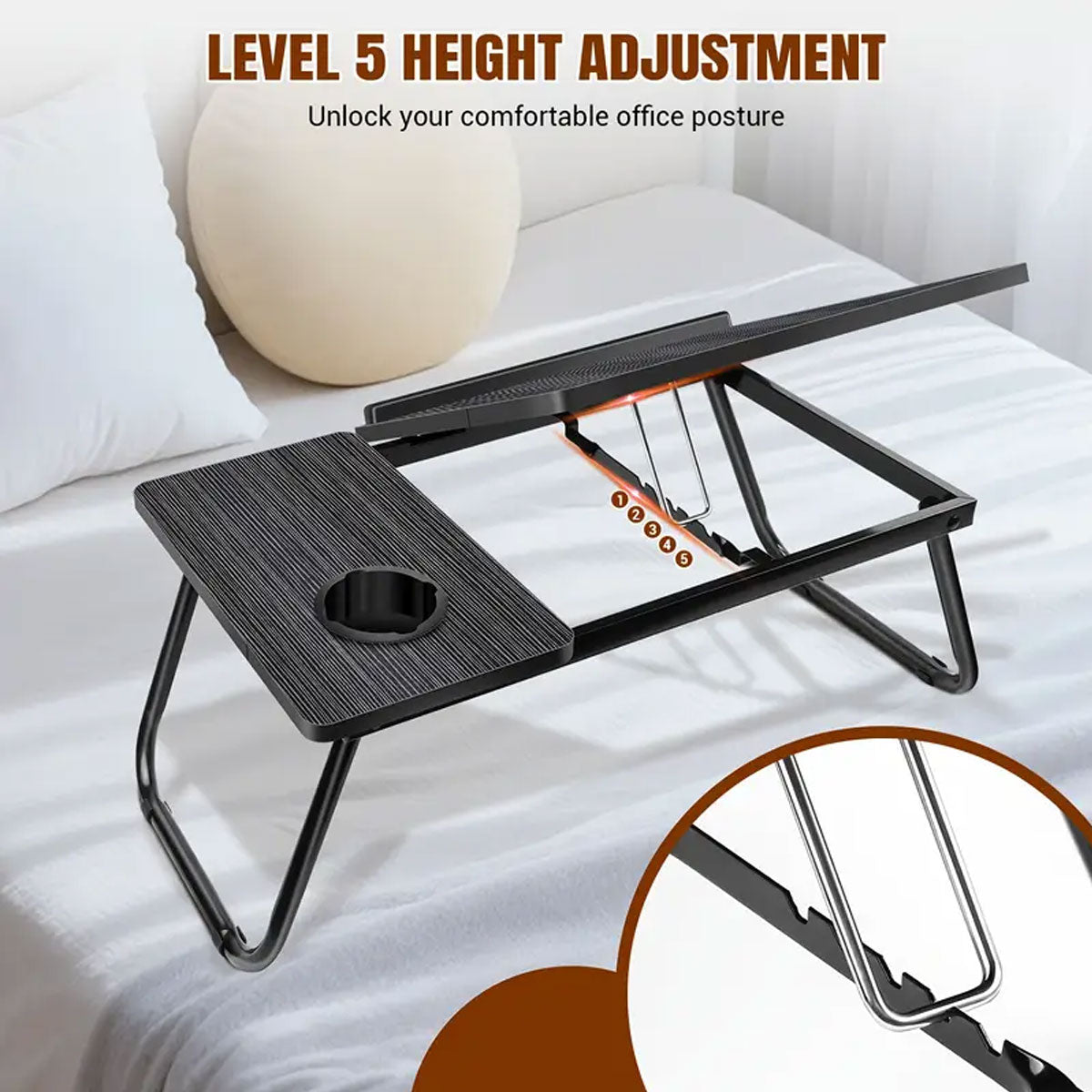 Small Foldable Bedside Table Portable Desk with Adjustable Angle