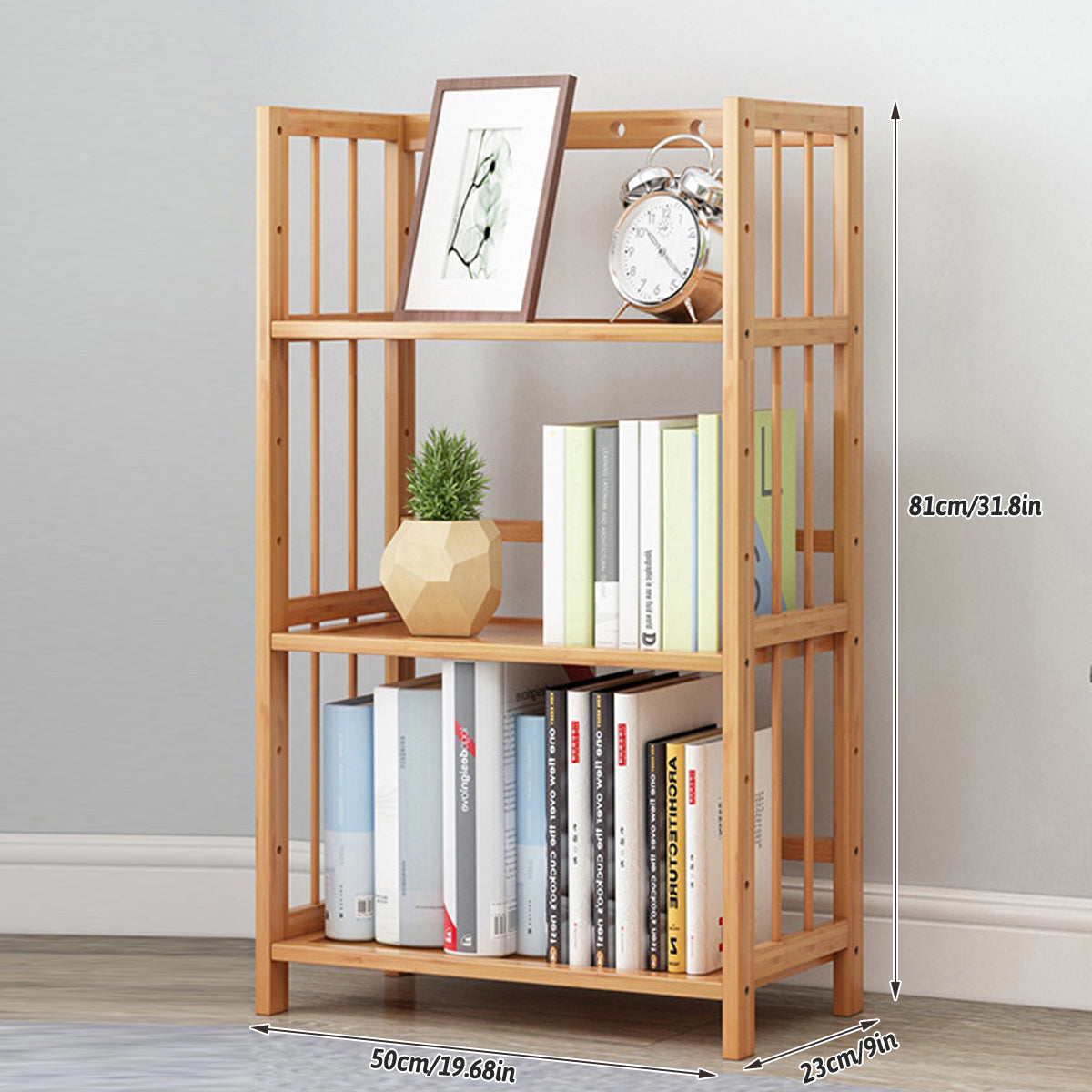 Three Layer Bamboo Bookshelf Floor Rack for Home and Office