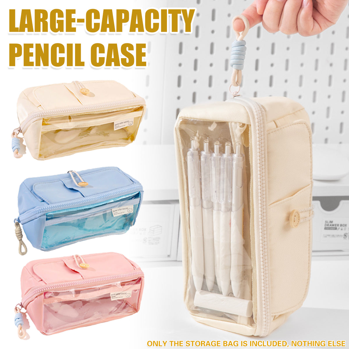 Japanese Style Stationery Bag Large Capacity with Clear Pocket