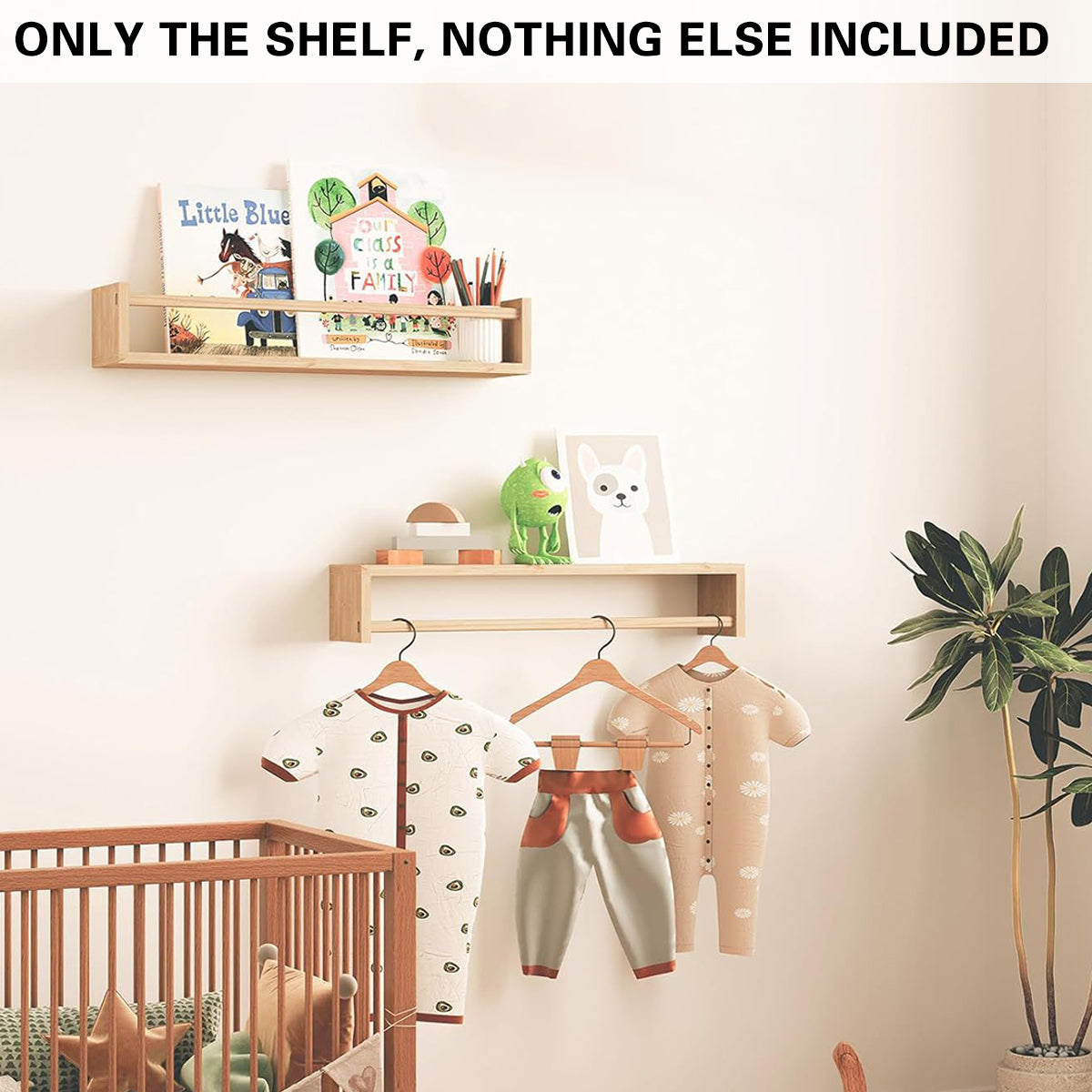 2 Pcs Solid Wood Wall Mounted Ledge Shelf