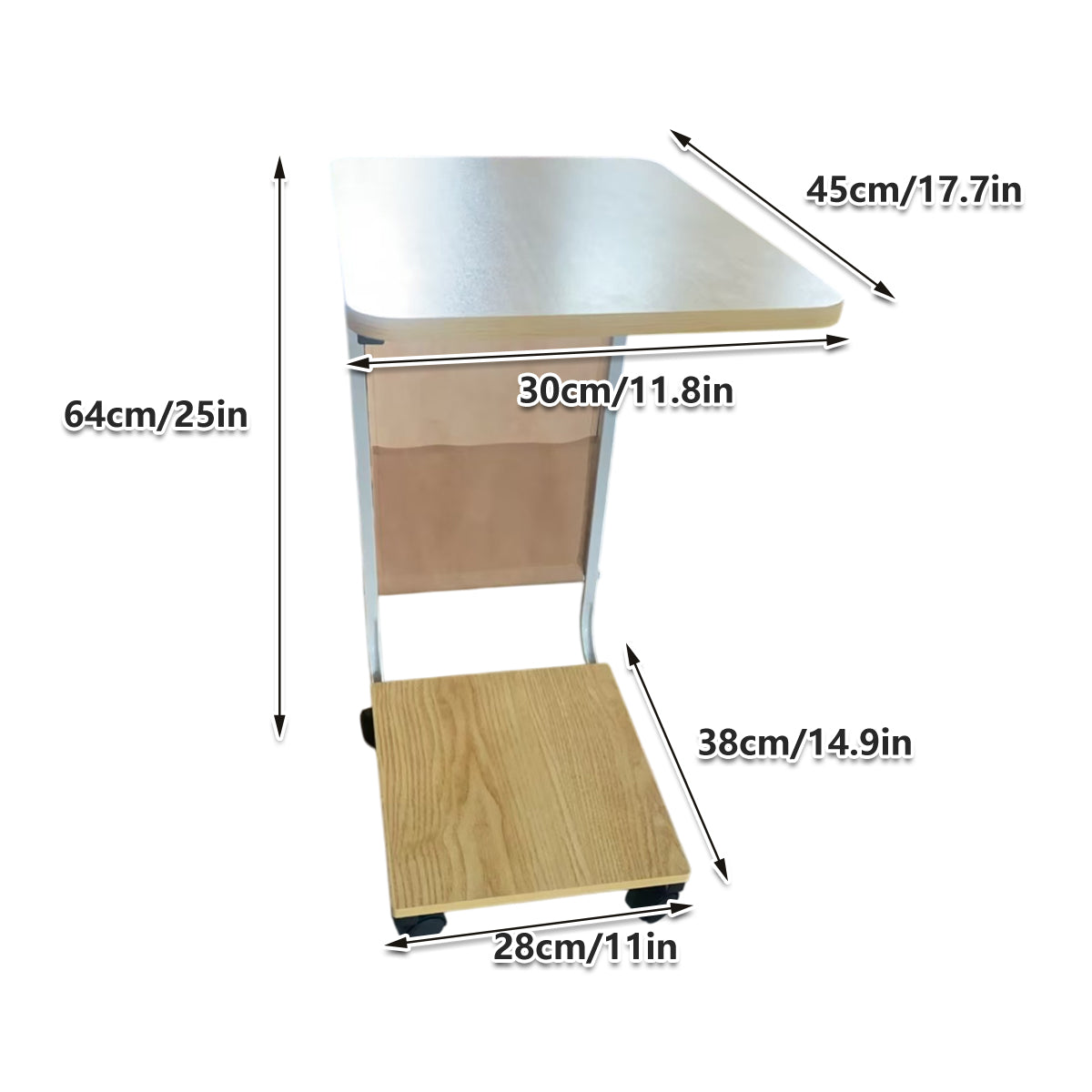 Mobile Side Table with Wheels and Magazine Pocket