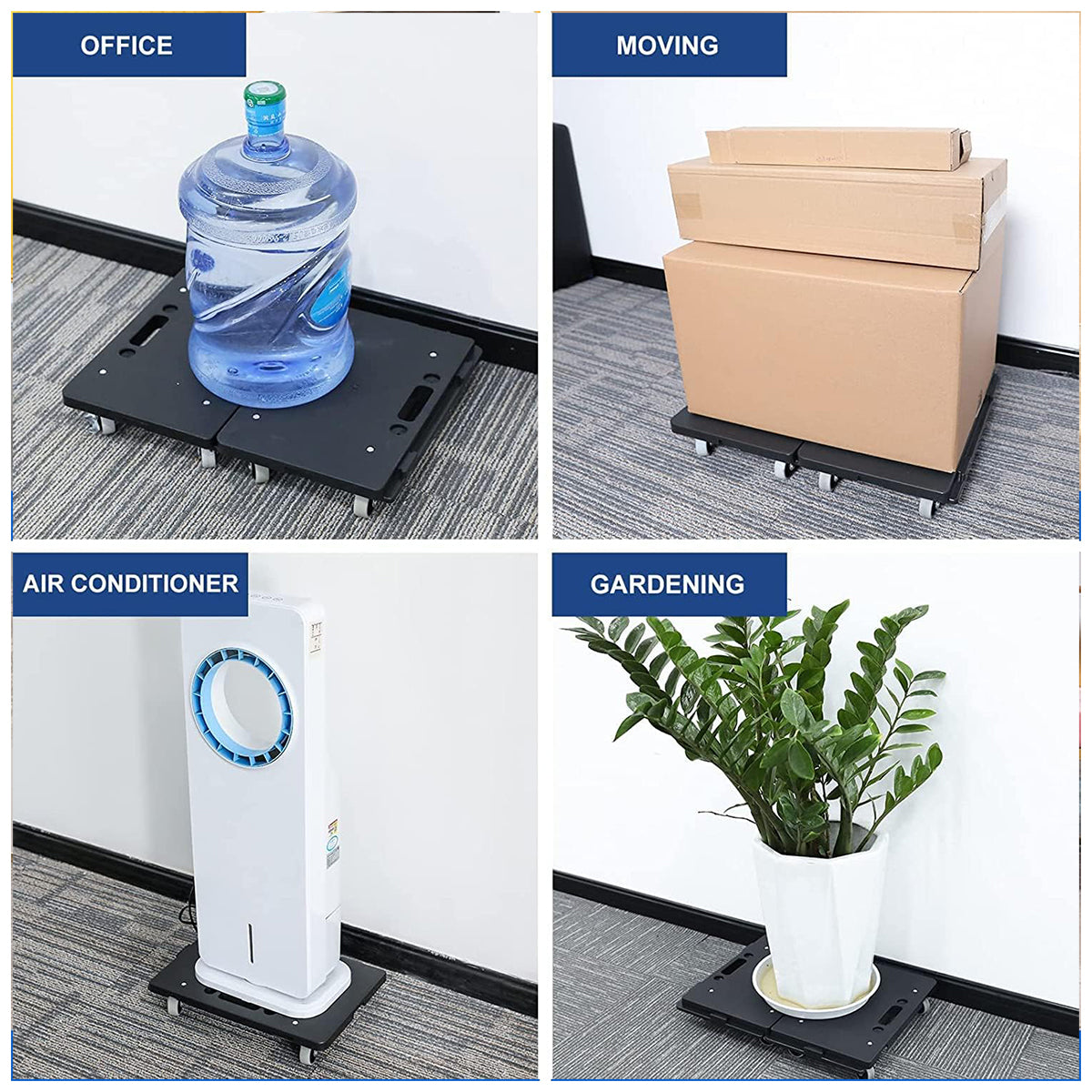 2 Pcs Rolling Utility Cart Silent Platform Trolley 50KG