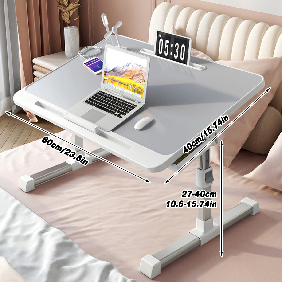 Laptop Bed Tray Desk Adjustable with USB Port for Work and Study