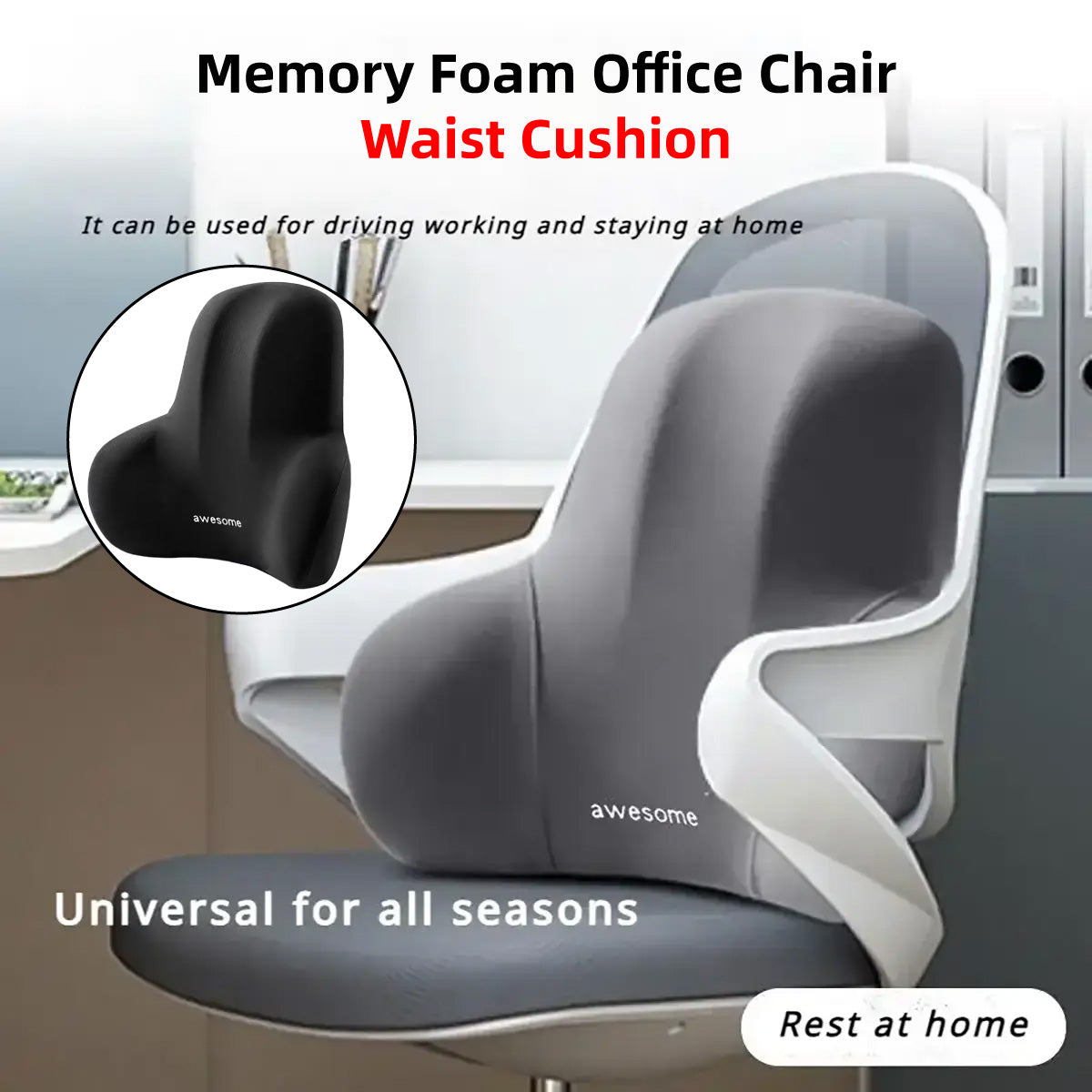 Lumbar Support Cushion Memory Foam Back Pillow for Office Chair
