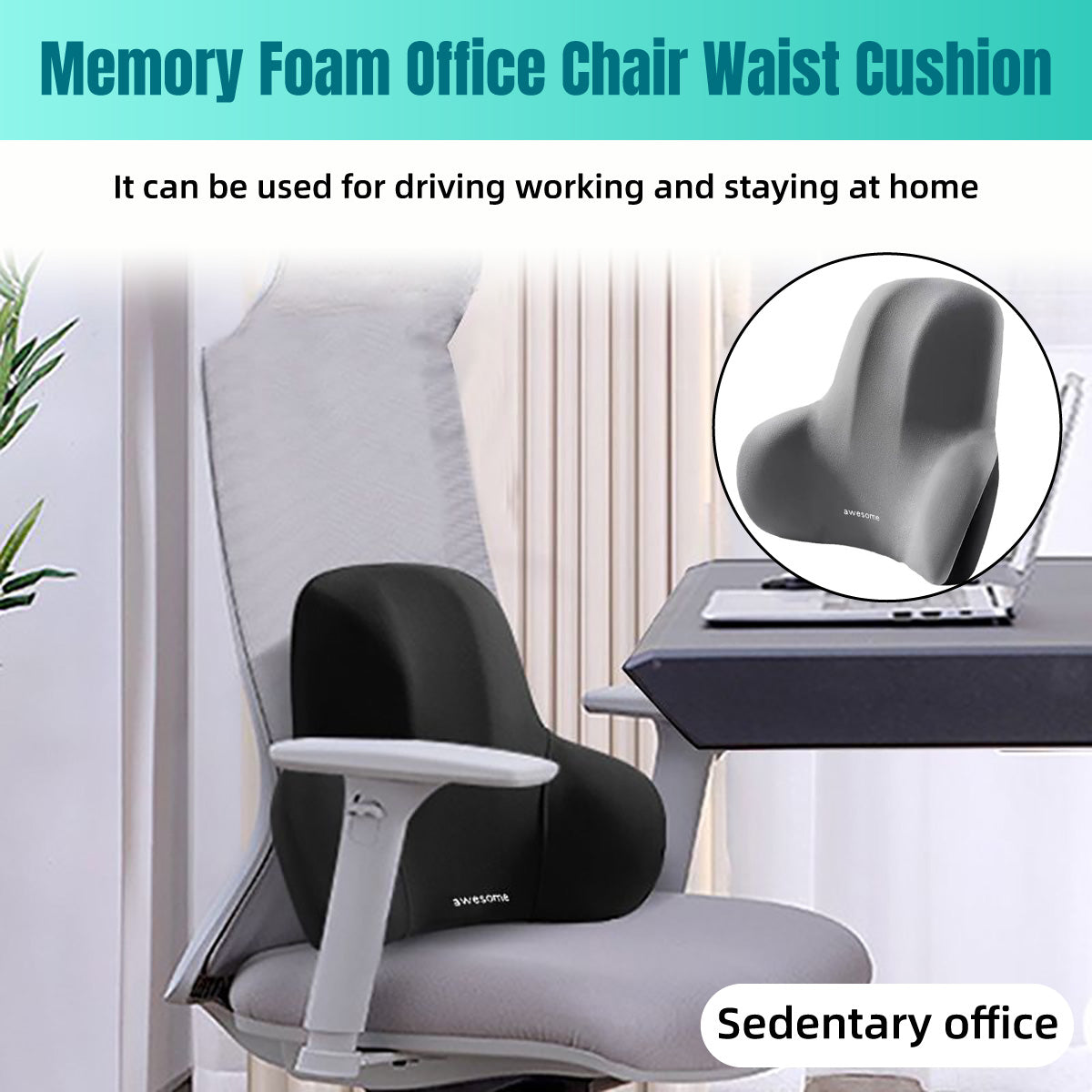 Lumbar Support Cushion Memory Foam Back Pillow for Office Chair