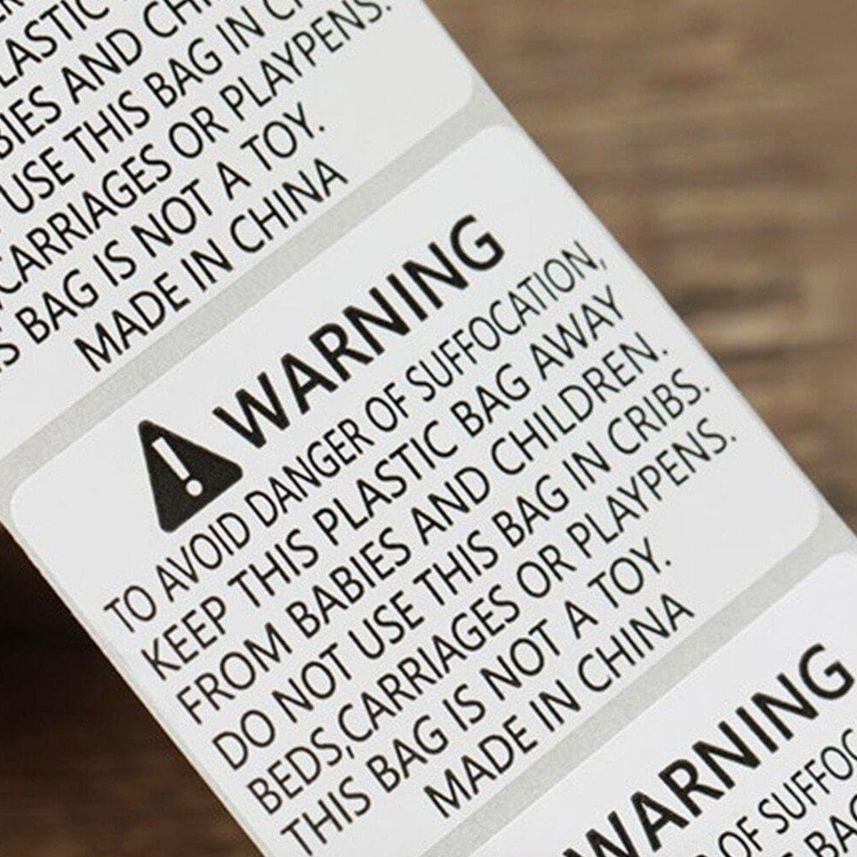 Anti-Choking Warning Labels for Plastic Bags