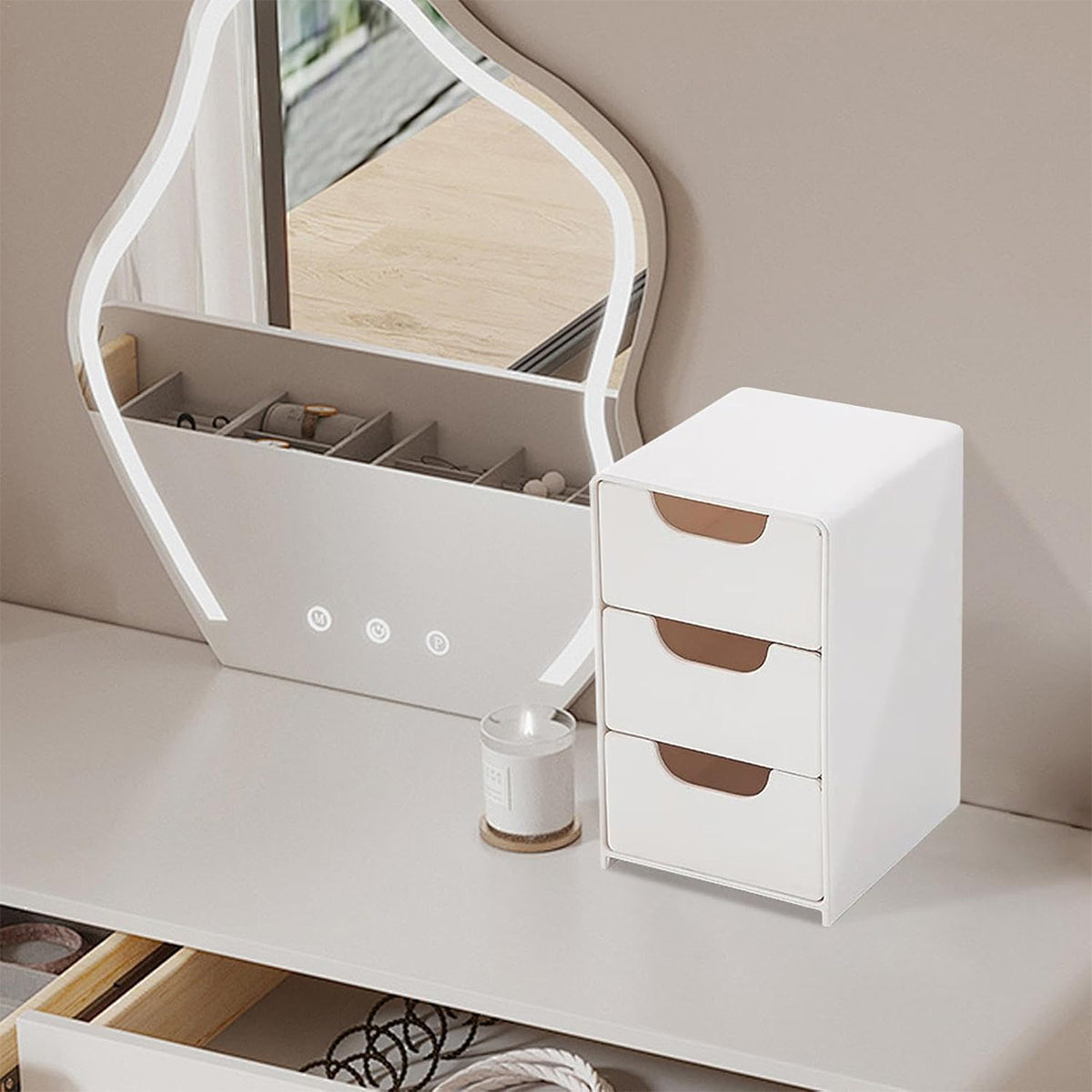 Mini Desktop Organiser Box 3-Layer Plastic Drawer Unit