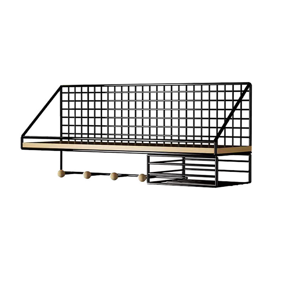 Wall Mounted Iron Storage Rack with Hooks and Tissue Holder