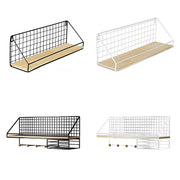 Wall Mounted Iron Storage Rack with Hooks and Tissue Holder