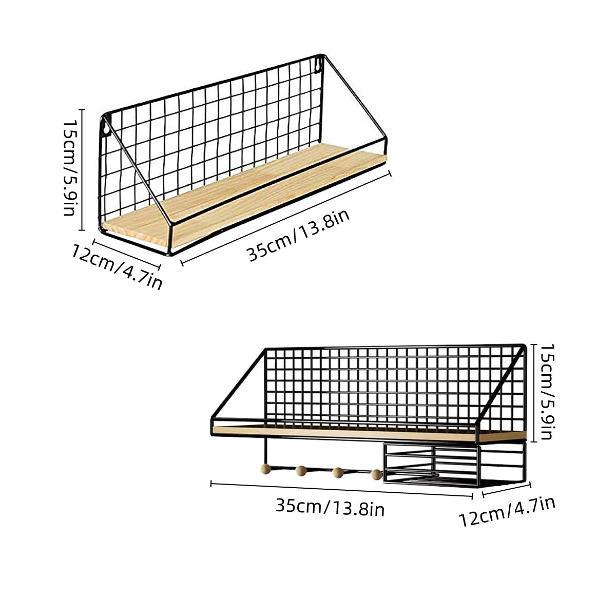 Wall Mounted Iron Storage Rack with Hooks and Tissue Holder