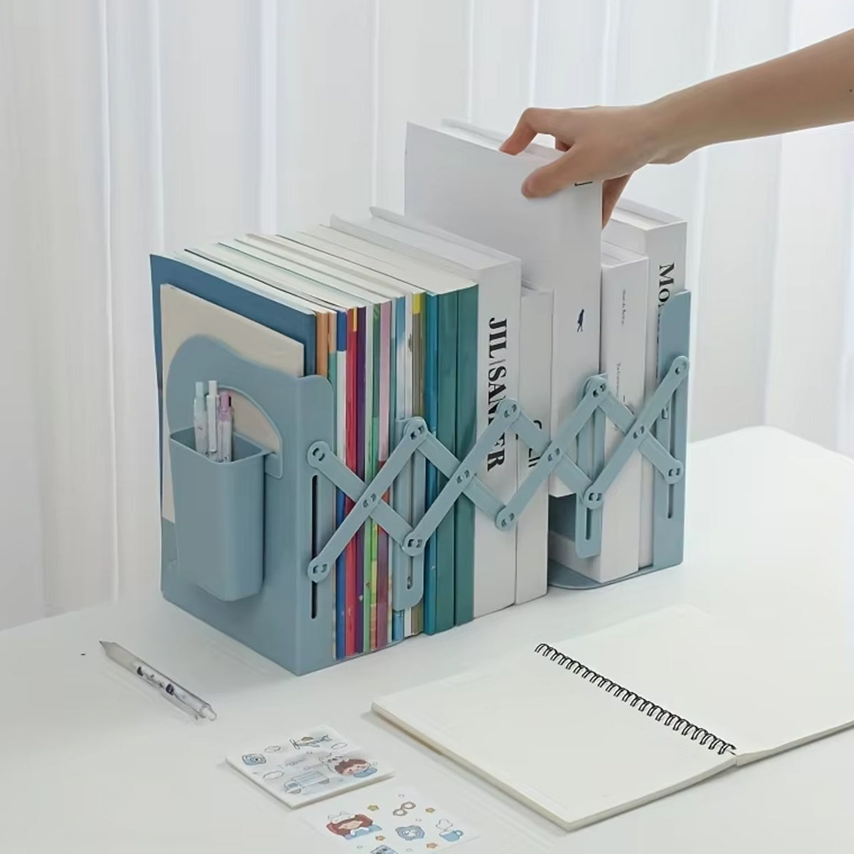 Retractable Book Stand Desk Organizer with Pen Holder