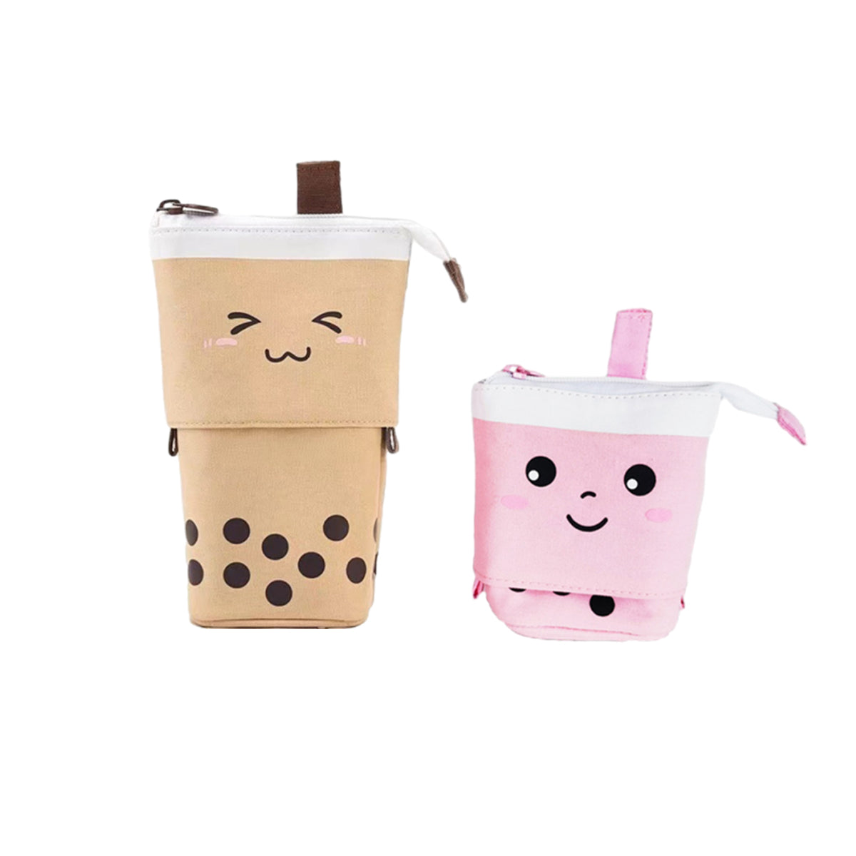 2 Pcs Bubble Tea Telescopic Pencil Case Canvas Beige Pink