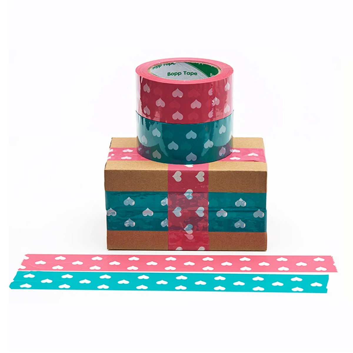 5 Rolls Cute Heart Design Packing Tape Adhesive Set Pink & Blue
