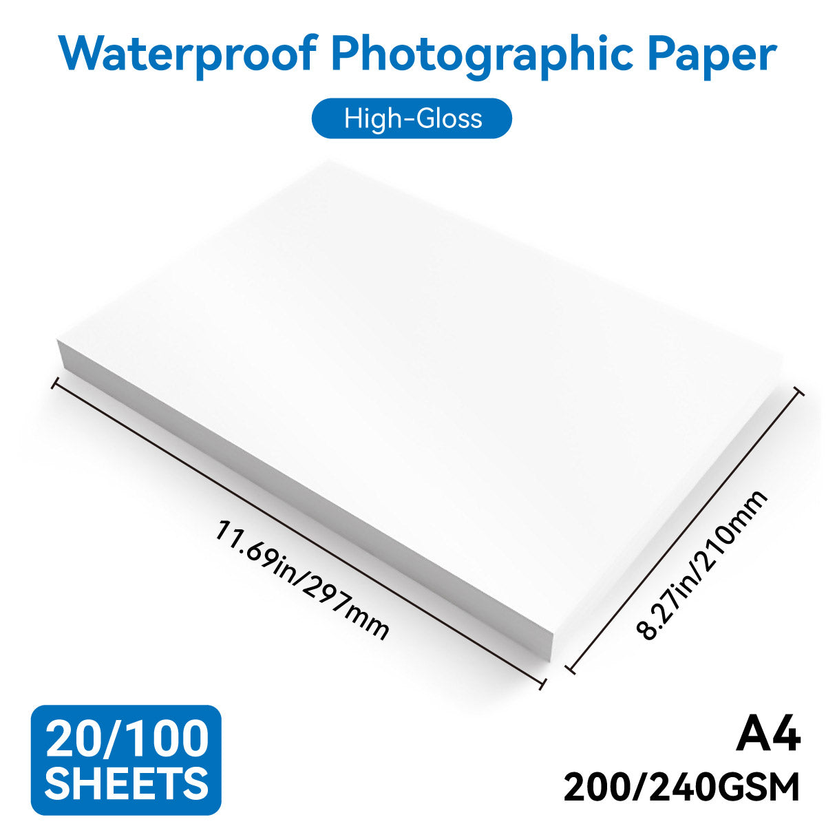 20-100 Sheets A4 Photo Paper Waterproof High Gloss
