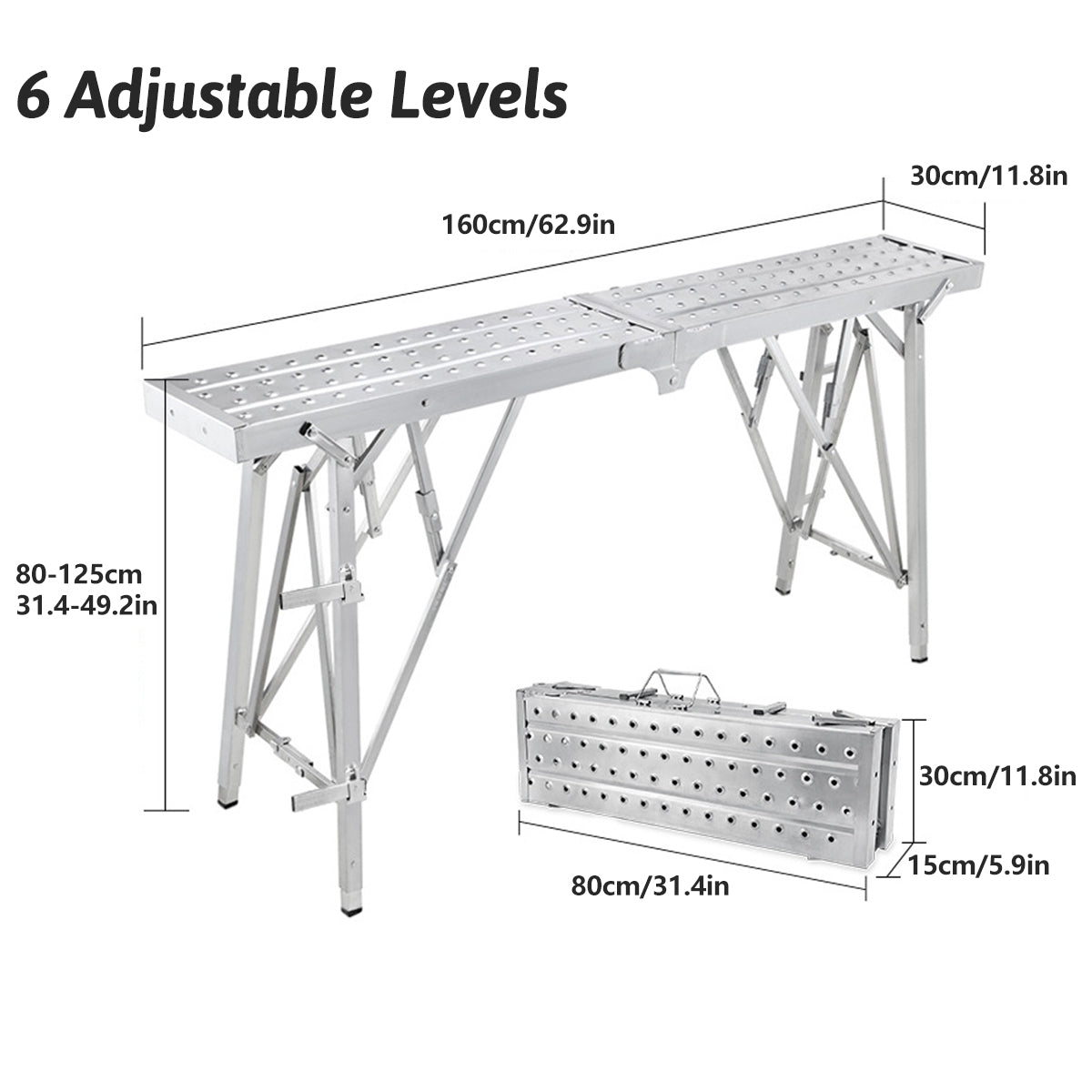 Folding Scaffolding Platform Adjustable Steel 150kg Capacity