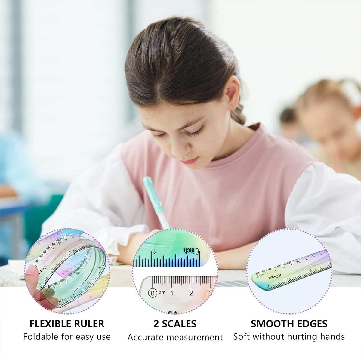 2PCS Colourful Bendable Soft Rulers 15cm Foldable Flexible Set