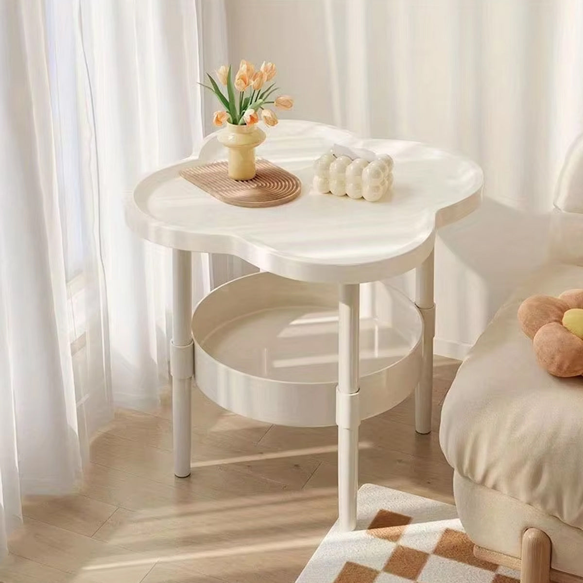 Double Layer Side Table Coffee Table with Clover Top for Break Room