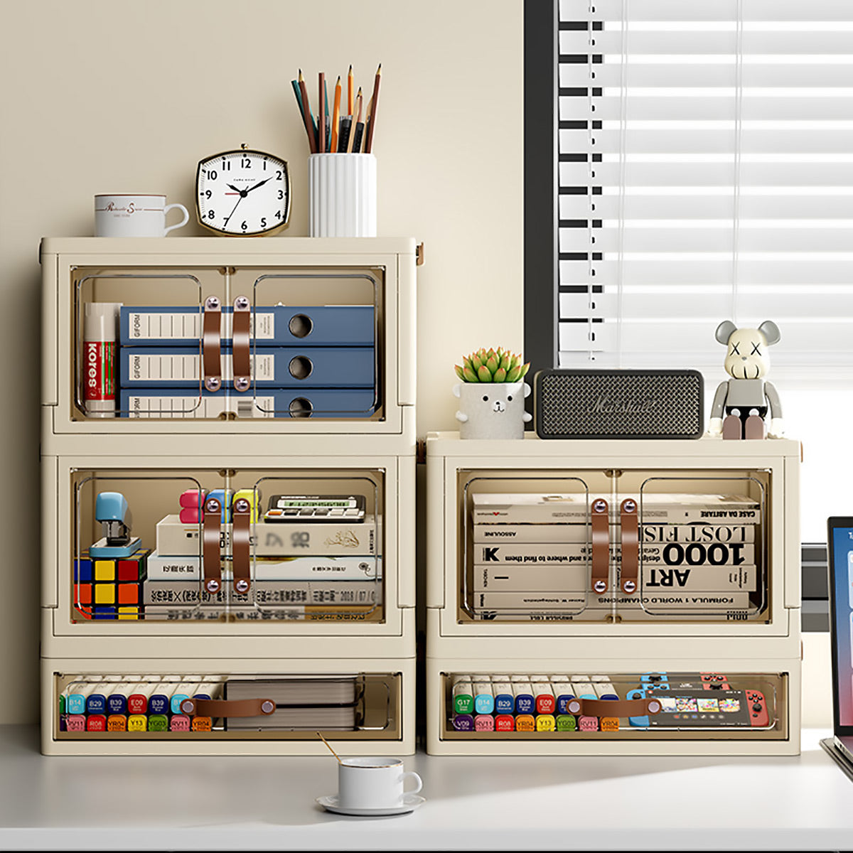 Modular Desktop Drawer Organiser with Clear Doors