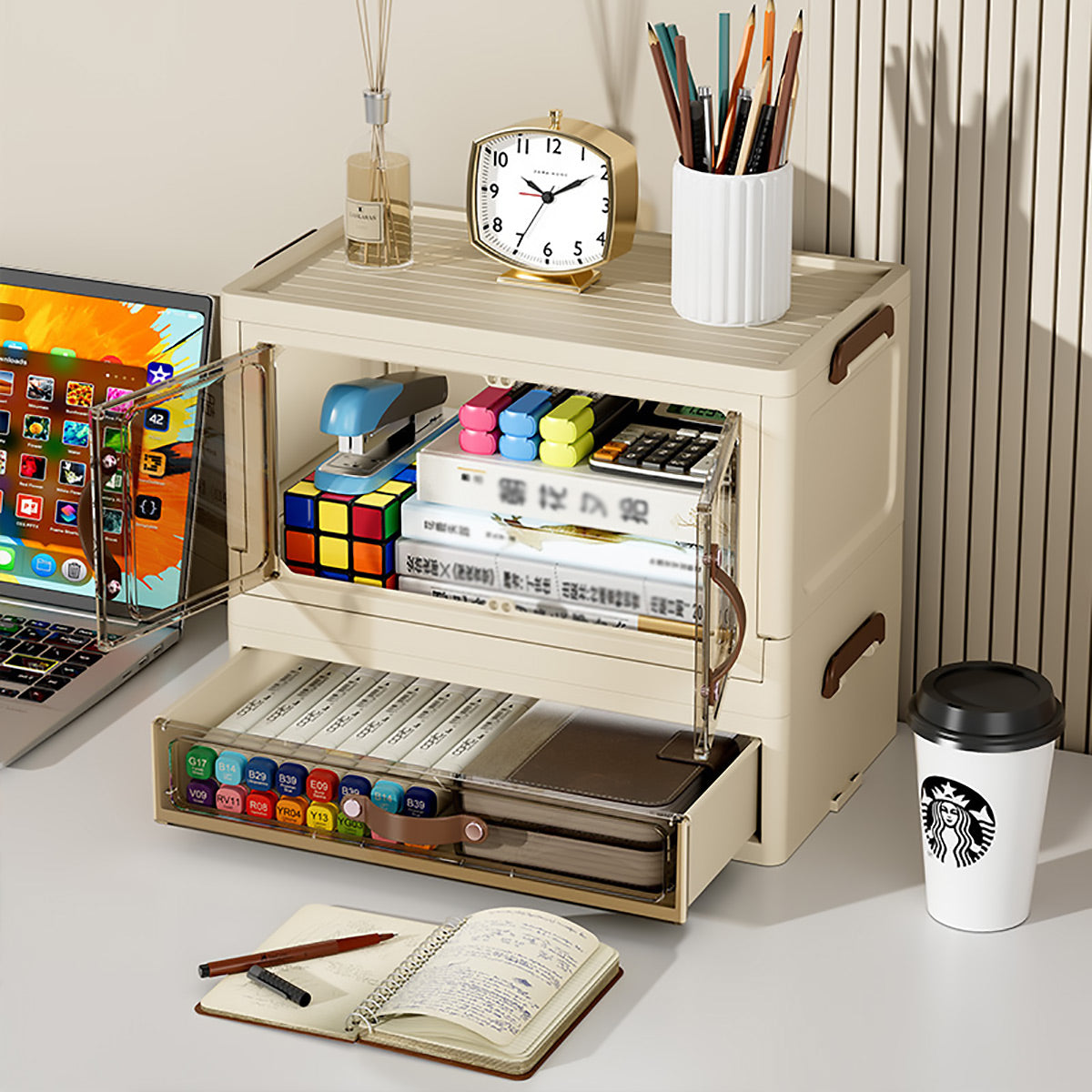 Modular Desktop Drawer Organiser with Clear Doors