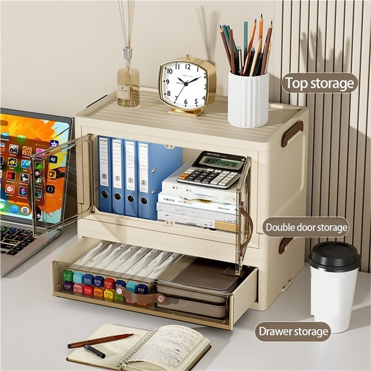 Modular Desktop Drawer Organiser with Clear Doors