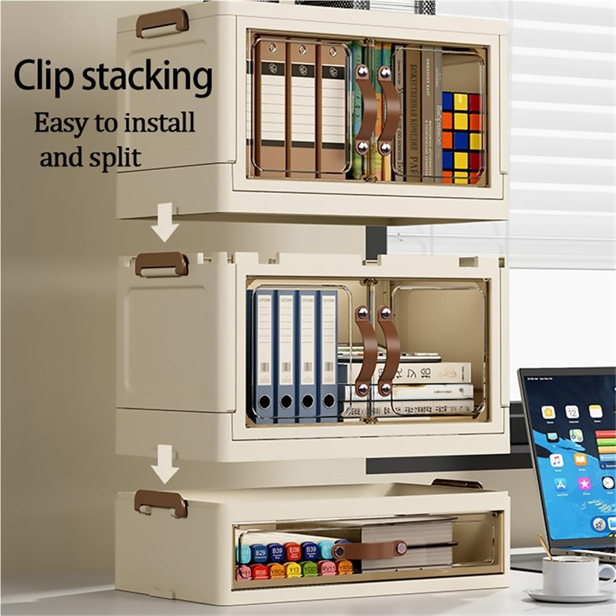 Modular Desktop Drawer Organiser with Clear Doors