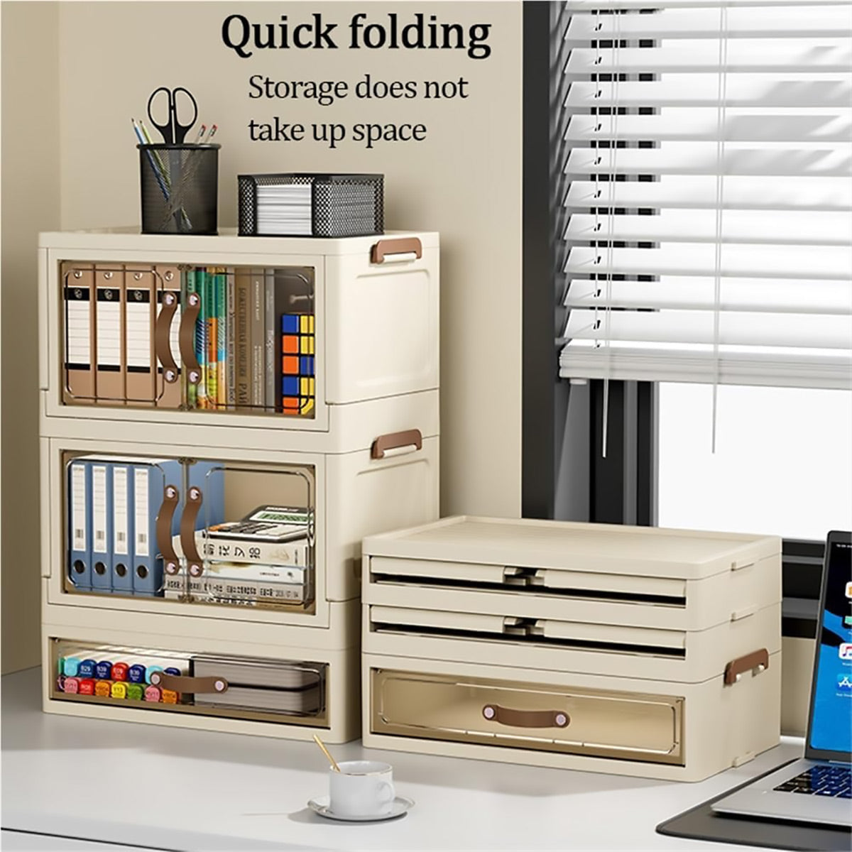 Modular Desktop Drawer Organiser with Clear Doors