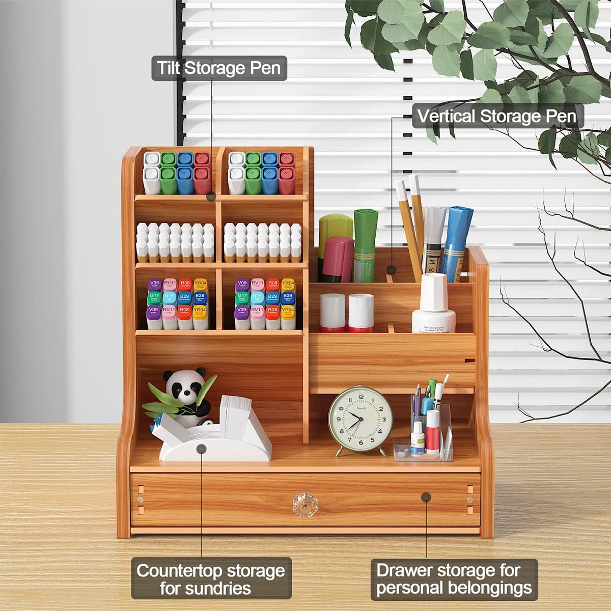 Desktop Office Organizer with Drawer and Pen Holder