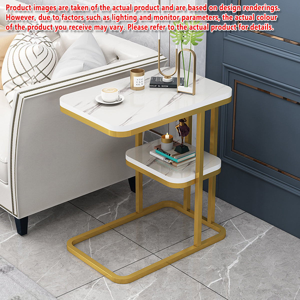 2-Tier Sofa Side Table with Storage Shelf Living Room