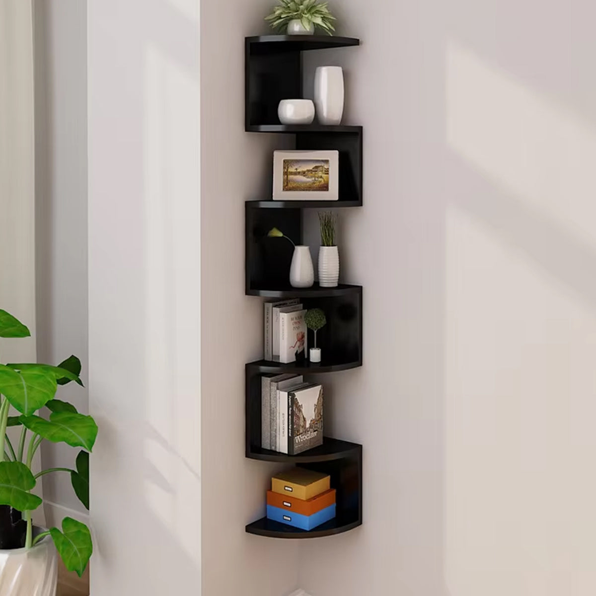 Corner Wall Mounted Storage Rack Multi Tier PVC Shelf