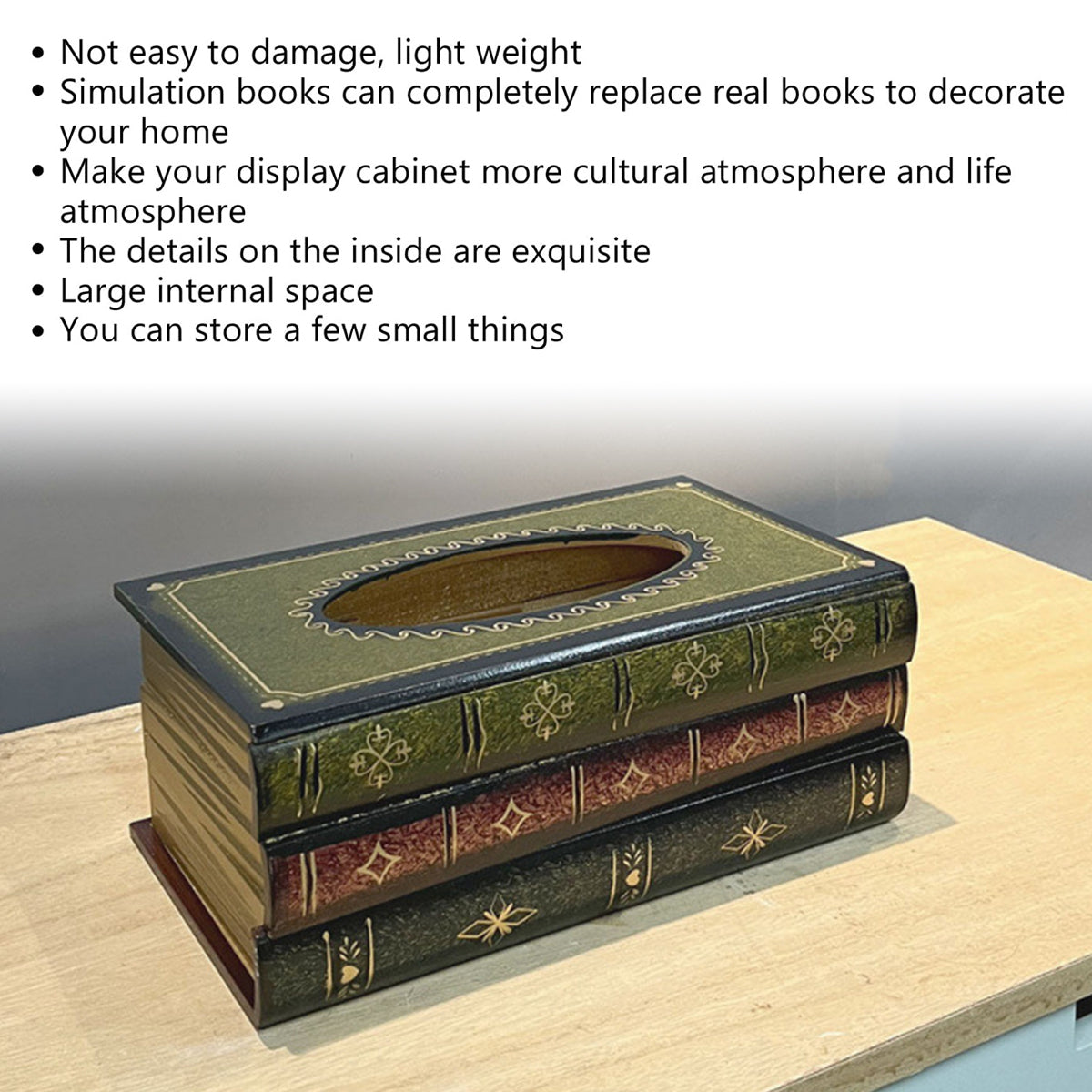 Retro Book-Shaped Wooden Tissue Box Hand-Painted