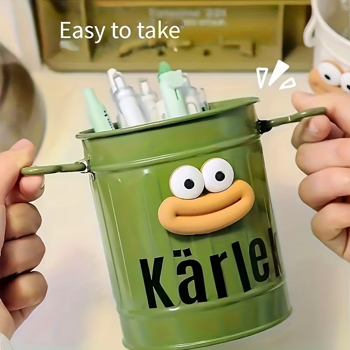 Cartoon Metal Pen Holder with Side Handles