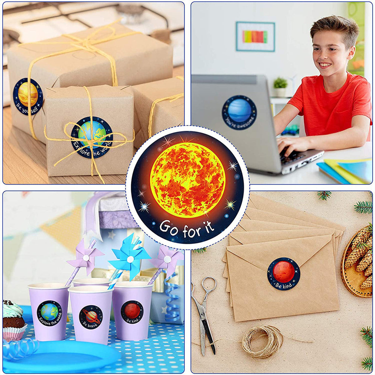 2 Rolls Kids Decorative Sticker Labels Space Planet Designs