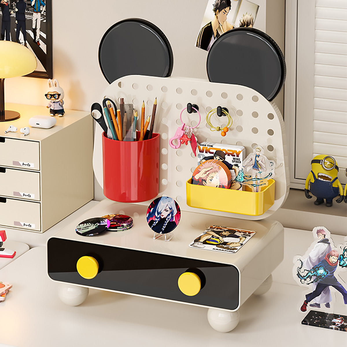 Cartoon Desktop Drawer Organizer with Pegboard