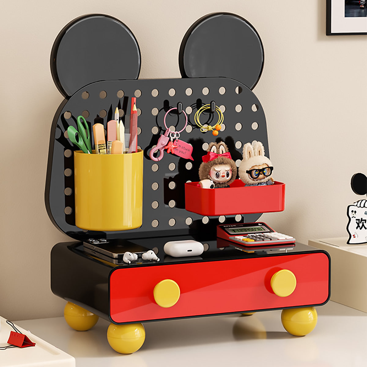 Cartoon Desktop Drawer Organizer with Pegboard