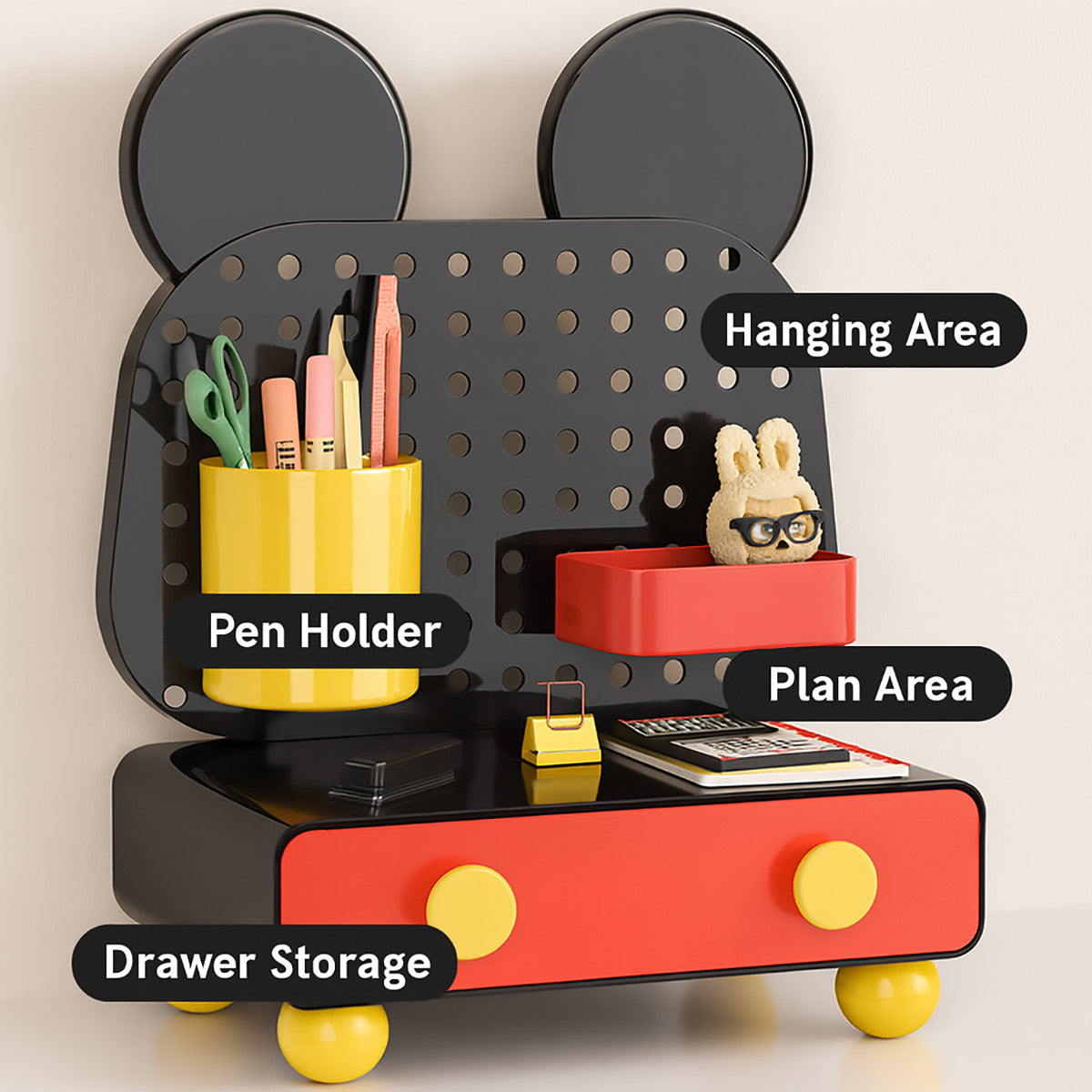 Cartoon Desktop Drawer Organizer with Pegboard