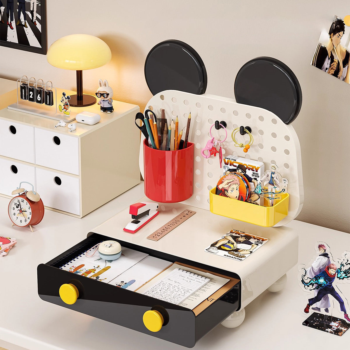 Cartoon Desktop Drawer Organizer with Pegboard